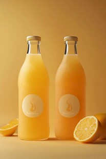 两瓶鲜榨柠檬果汁展示