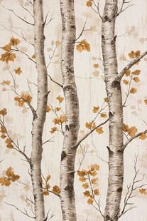 秋意白桦树墙布图案