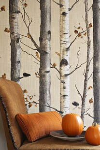 秋日桦树墙前的温馨角落