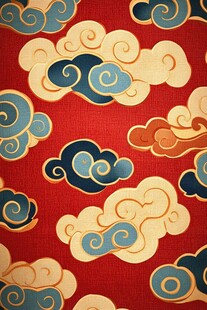 中式红底祥云图案纹理