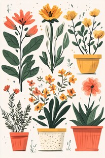 盆栽花卉插画集合