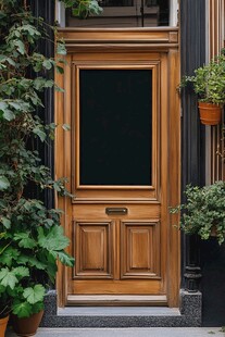 复古木门配绿植装饰