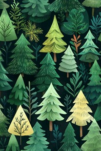 森林中的多彩树木图案
