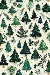 圣诞风绿色松树图案背景