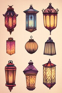手绘风格多样复古风灯笼