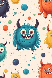 可爱多彩怪兽无缝图案