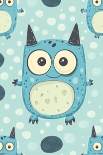 蓝色小怪兽卡通无缝图案