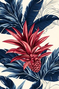 热带风情菠萝与叶插画