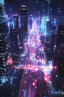 赛博朋克风都市夜景
