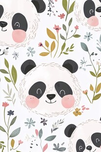 熊猫花卉可爱无缝图案