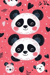 可爱熊猫粉色爱心图案背景