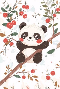 熊猫惬意栖于红果枝头