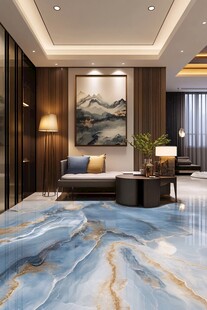 现代中式风客厅大理石地面