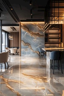现代奢华大理石装饰的室内空间