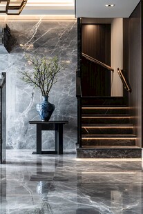 现代奢华大理石楼梯玄关设计