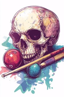 骷髅与台球元素艺术插画