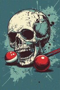 骷髅与撞球的奇幻插画