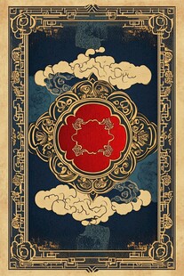 中式古典云纹红金装饰图案