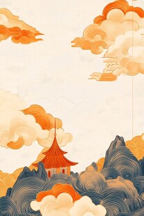 古风云海中的红亭美景