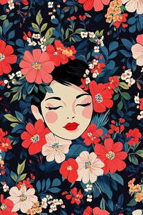 花丛中的闭眼少女