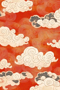 中式祥云红底传统图案