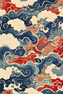 中式海浪锦鲤传统纹样