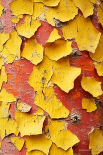 剥落的红黄旧漆墙面