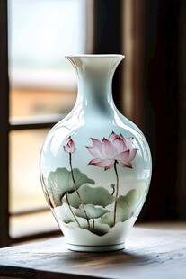 荷花绘饰白瓷花瓶