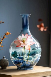 手绘荷花花瓶 典雅中式风