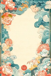 中式国风花卉云纹边框图