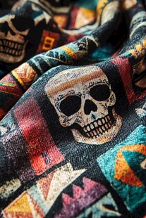 骷髅图案多彩织物特写