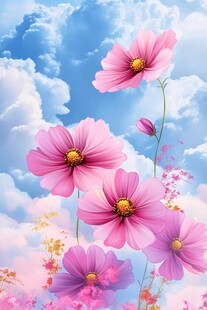 天空下的绚烂粉色格桑花