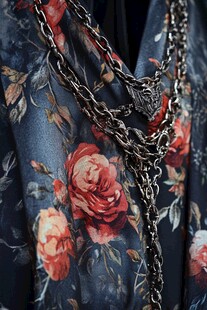 花卉衣饰上的金属链条装饰