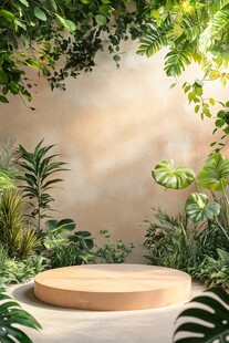 绿植环绕的圆形展示台