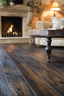 复古客厅木地板与温馨壁炉