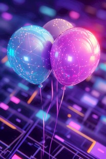 梦幻霓虹气球的科技感画面