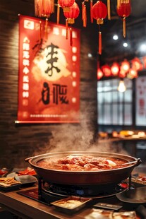 中式火锅店内的红火场景