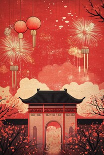 中式新春夜景 古典建筑之美