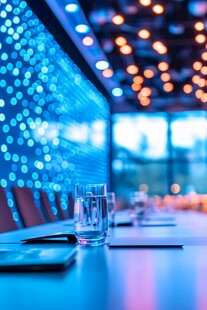 梦幻灯光下的精致会议桌