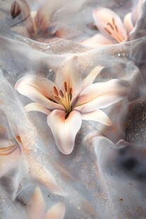 冰中绽放的柔美百合花