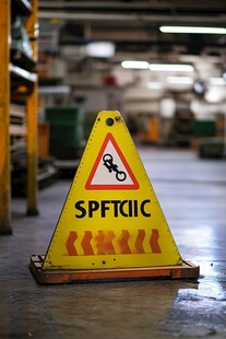 工厂内的黄色警示三角锥