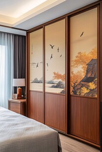 中式卧室山水花鸟衣柜
