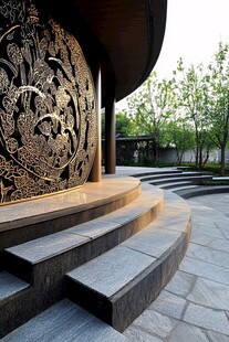 中式庭院精致雕花台阶景观