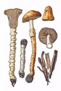 多种野生菌类手绘插画图