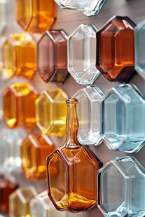 多彩几何玻璃瓶排列展示