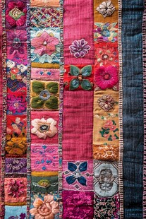 多彩刺绣拼布织物图案