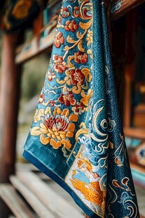 中式刺绣丝巾的精美细节