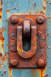 生锈的金属扣与斑驳背景