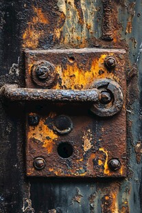 生锈的铁门把手细节特写