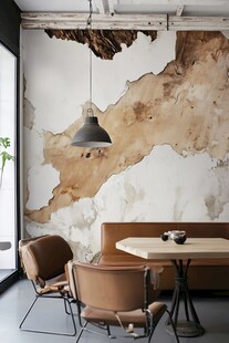 工业风墙面餐厅桌椅布置